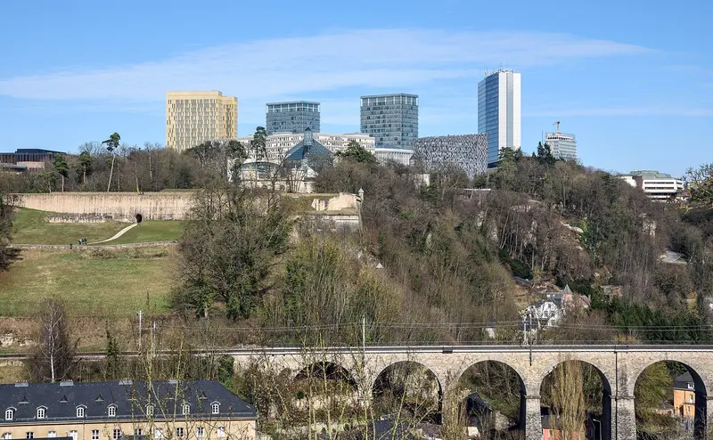 Luxembourg City: the Kirchberg plateau seen from the old fortifications