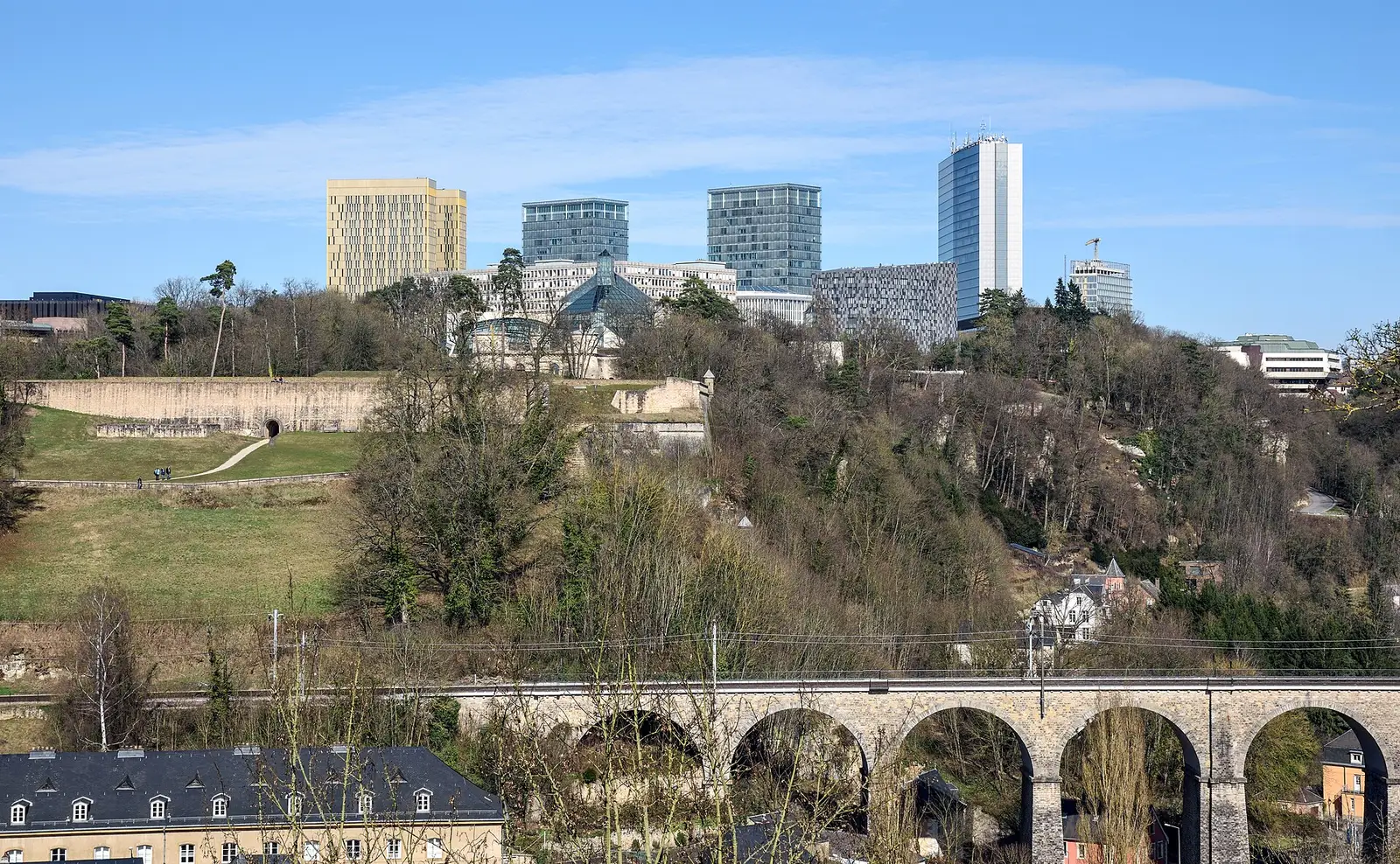 Luxembourg City: the Kirchberg plateau seen from the old fortifications