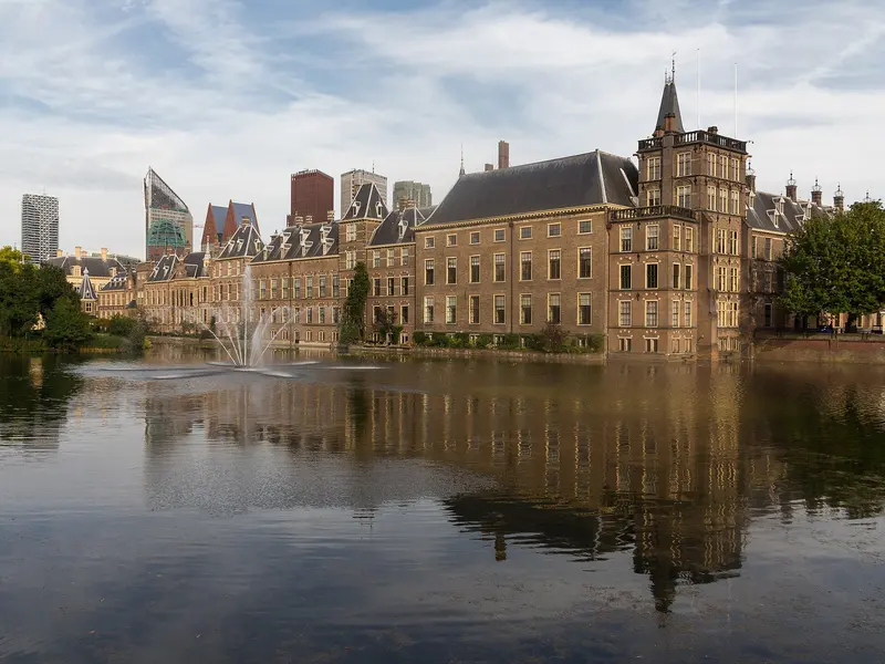The Binnenhof in The Hague, seat of the Dutch government, across the Hofvijver