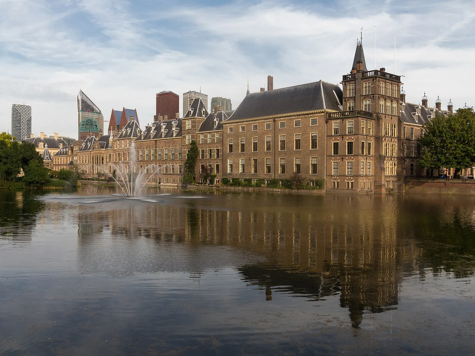 The Binnenhof in The Hague, seat of the Dutch government, across the Hofvijver