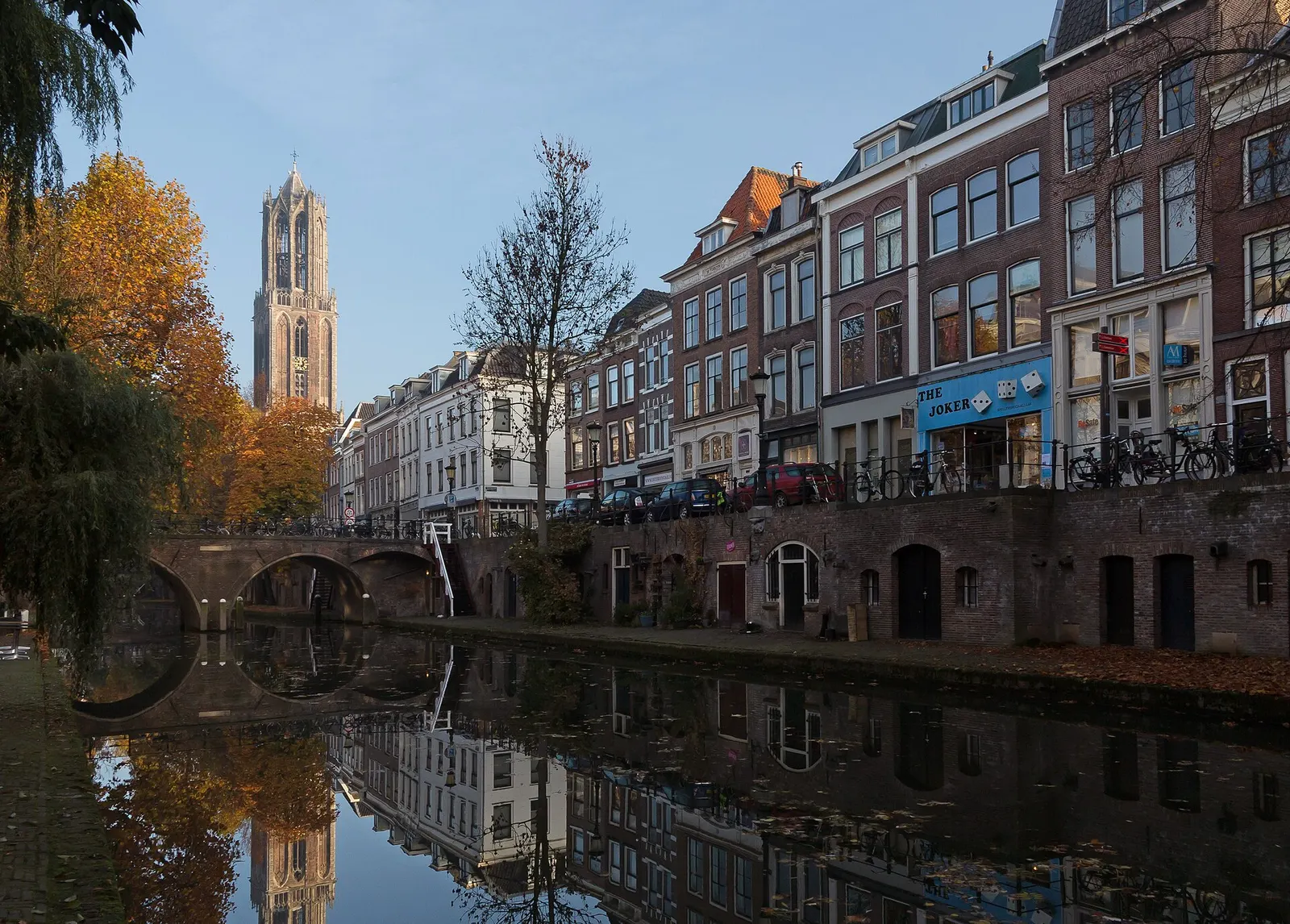 The Dom Tower of Utrecht seen from the Oudegracht canal